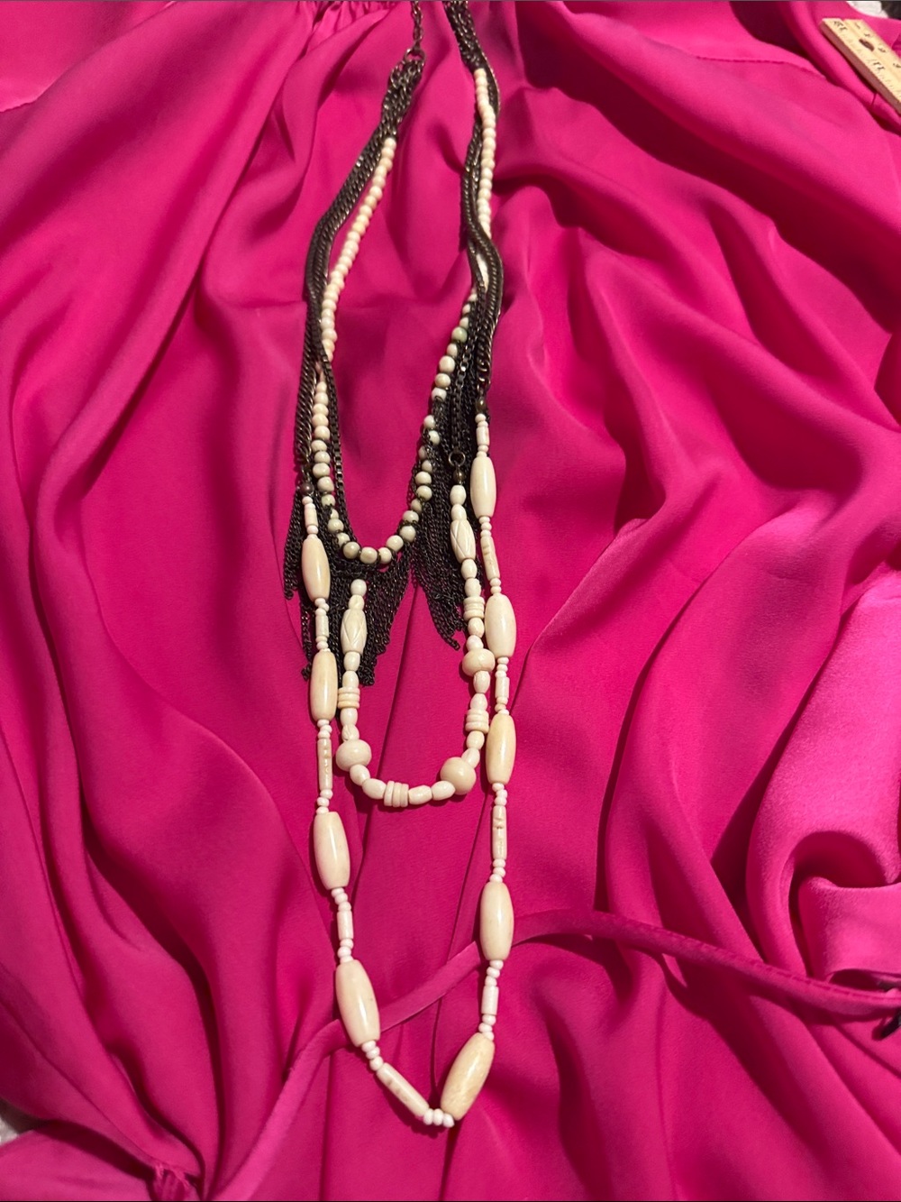 Layered Black and Cream Beaded Fringe Necklace - Picture 3 of 5